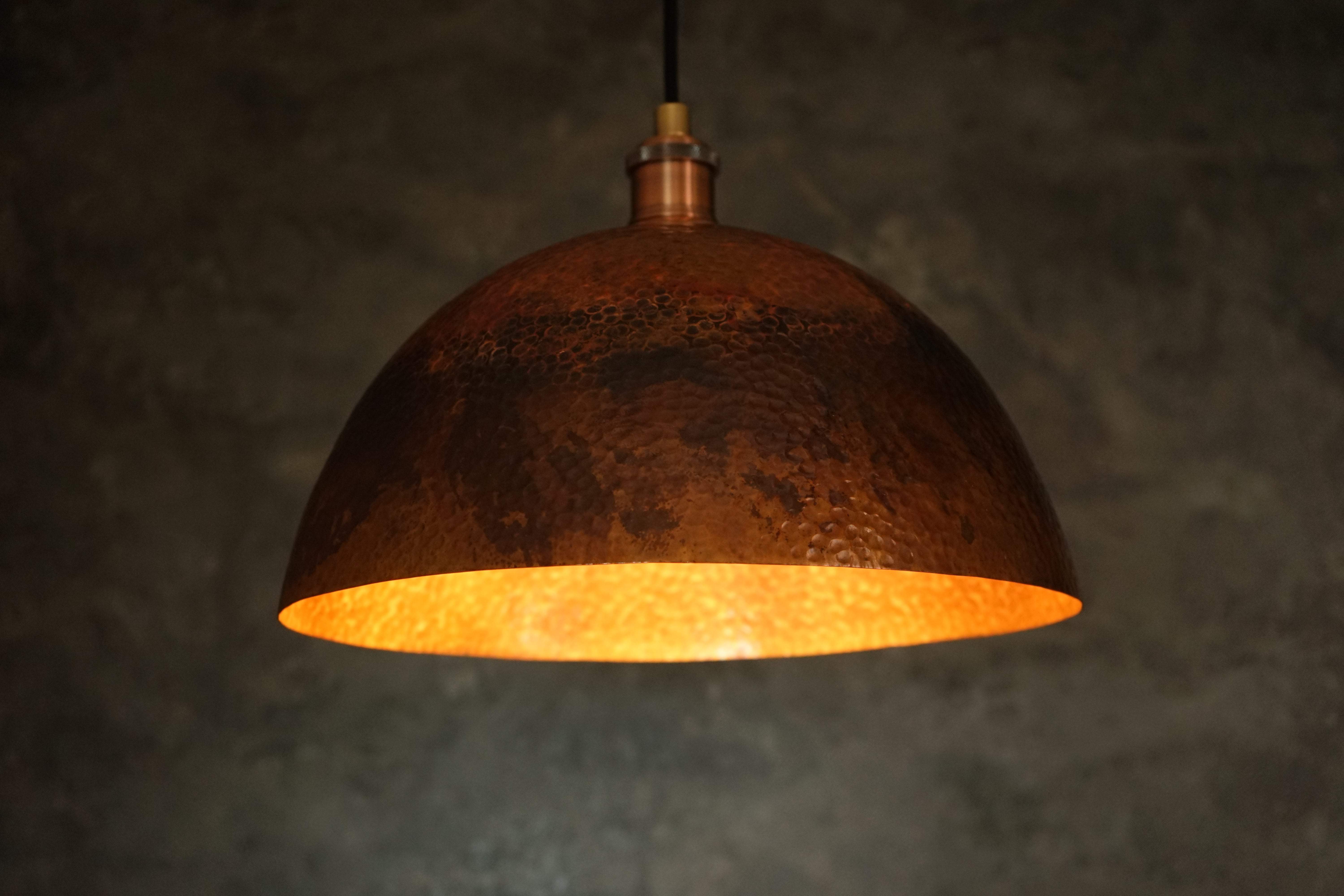 Solid Oxidized Copper Pendant Light, Dome Ceiling Light