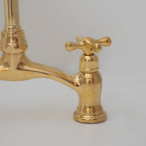 Brass Bridge Kitchen Faucet - V Shaped Unlacquered Brass Faucet ISF17