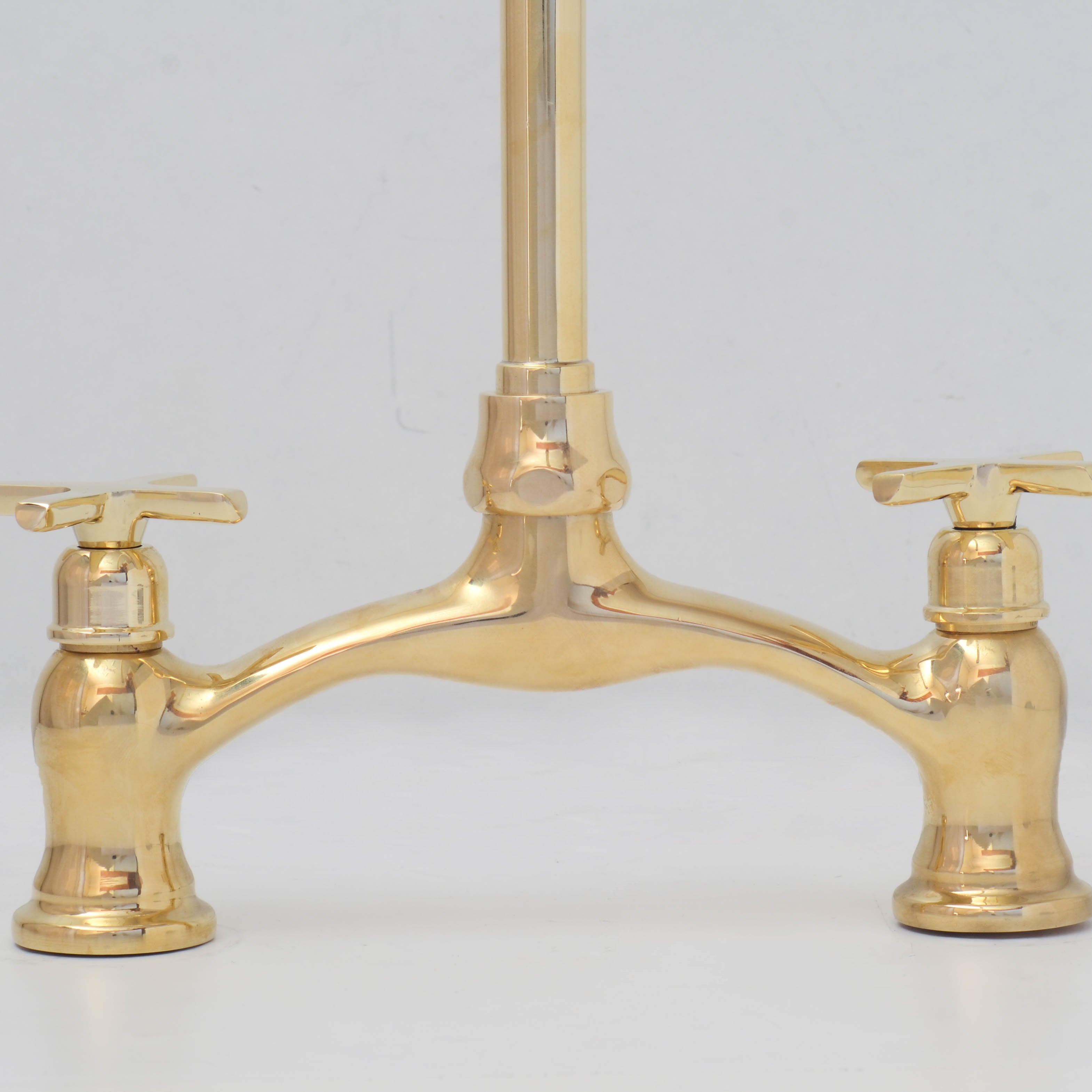 Brass Bridge Kitchen Faucet - V Shaped Unlacquered Brass Faucet ISF17