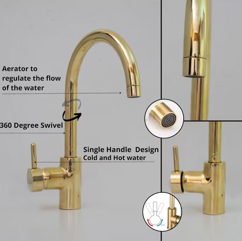 Brass Kitchen Faucet - Unlacquered Brass Kitchen Faucet ISF20