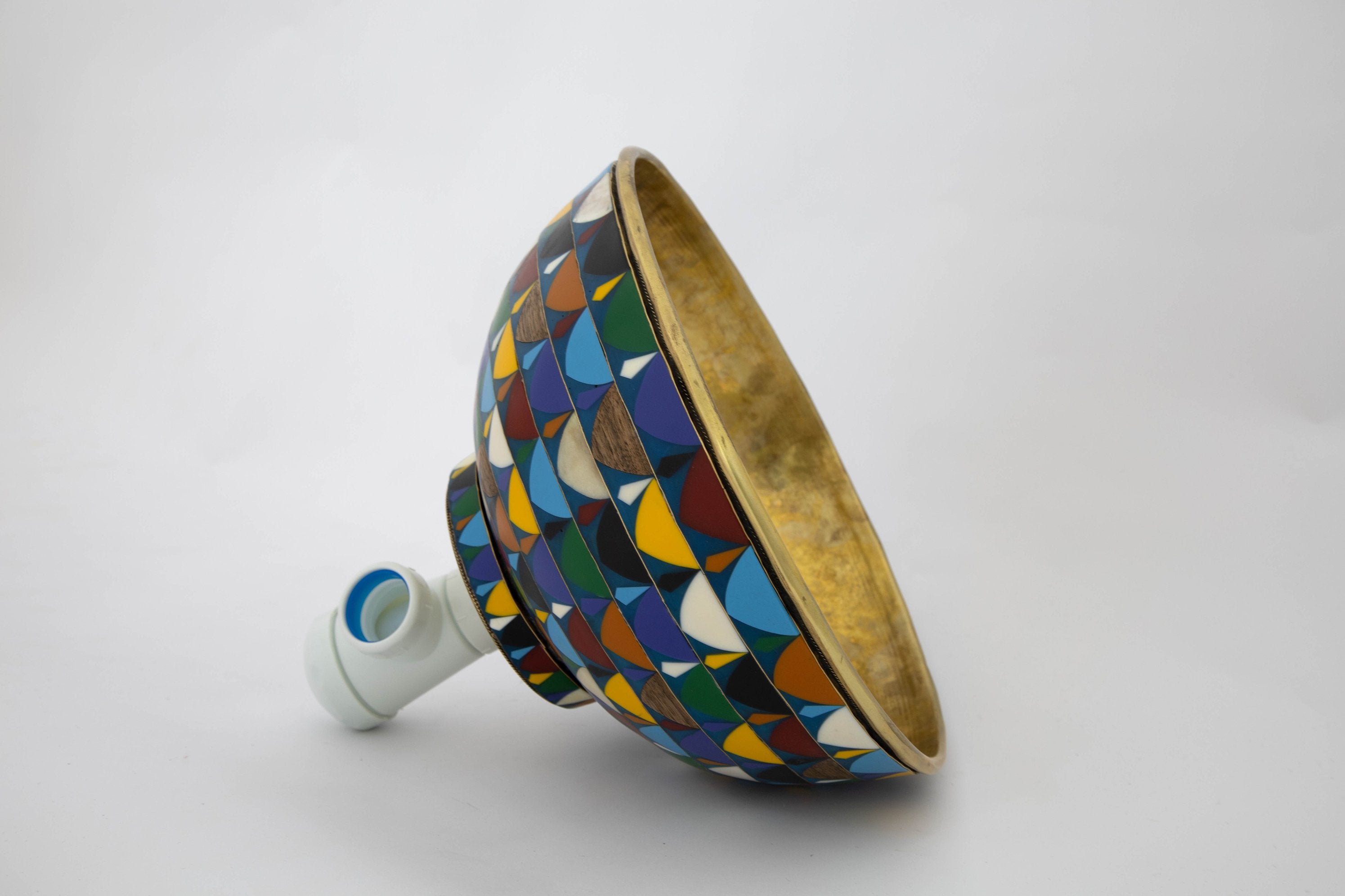 Round Colorful Ceramic Vessel Sink , Diameter 16-1/4", Golden Brass Sink Interior ISS24