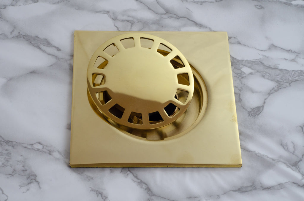 Solid Brass Floor Drain, Unlacquered Square Shower Drain