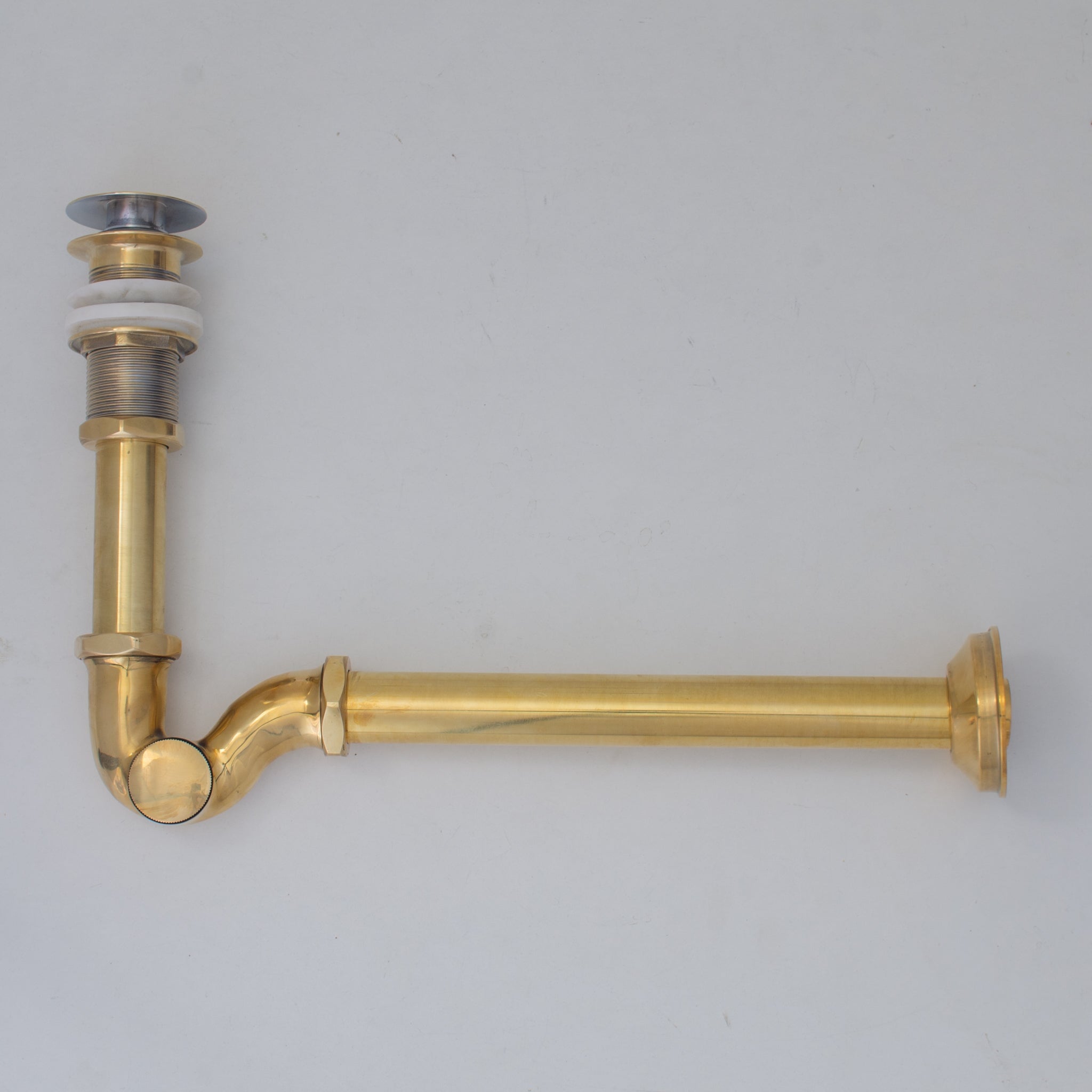 Unlacquered Brass Bathroom Trap - Solid Brass Pop-up Drain