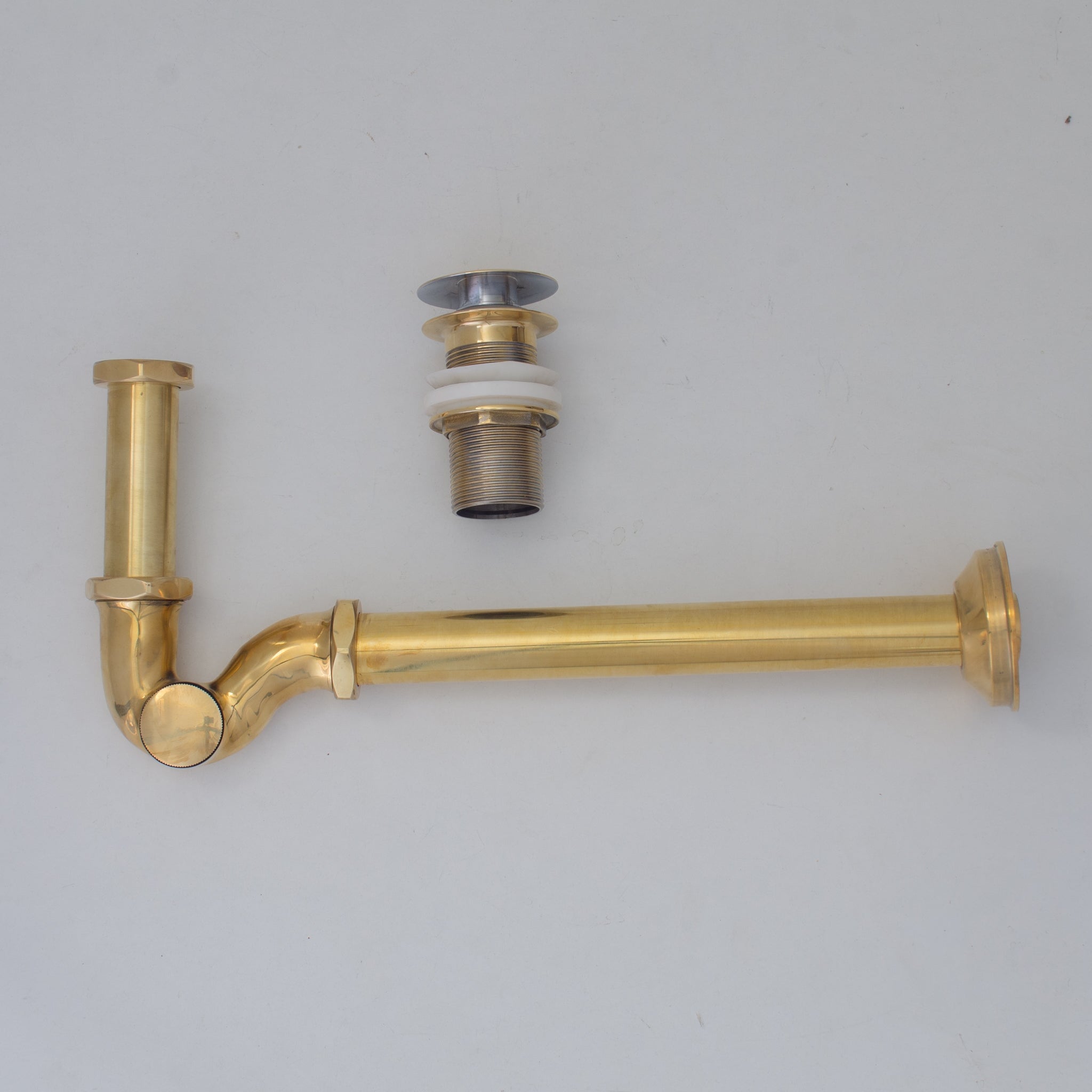 Unlacquered Brass Bathroom Trap - Solid Brass Pop-up Drain