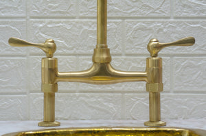 Unlacquered Brass - Brass Bridge Kitchen Faucet ISB01