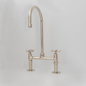 Unlacquered Brass Bridge Kitchen Faucet, 8" spread, straight legs VSB02